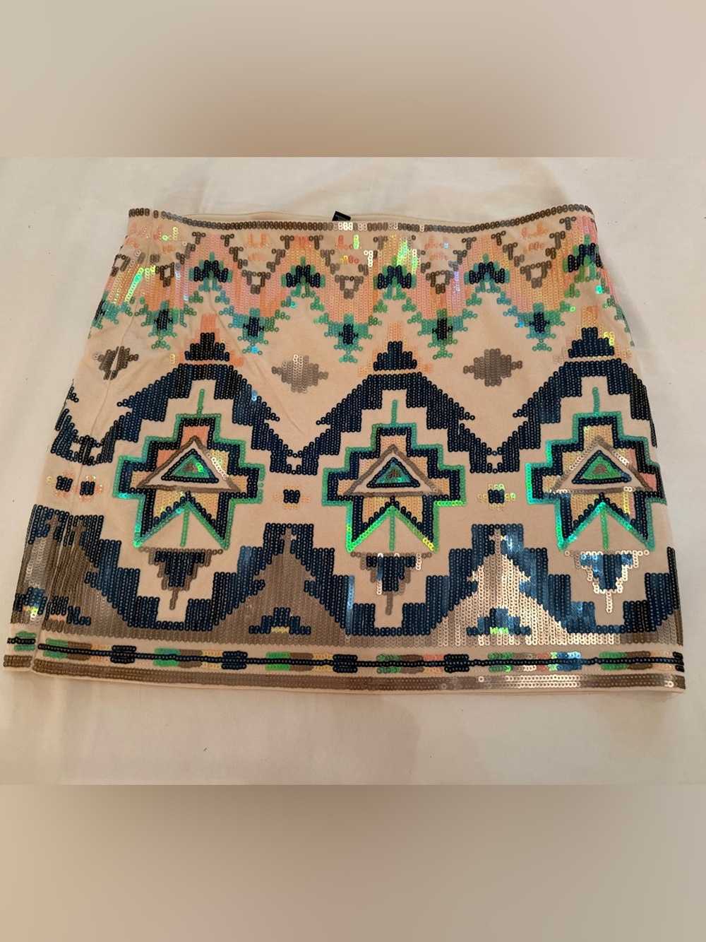 Express Sequin Embroidered Mini Skirt - Neutral w/ Multicolor Accents